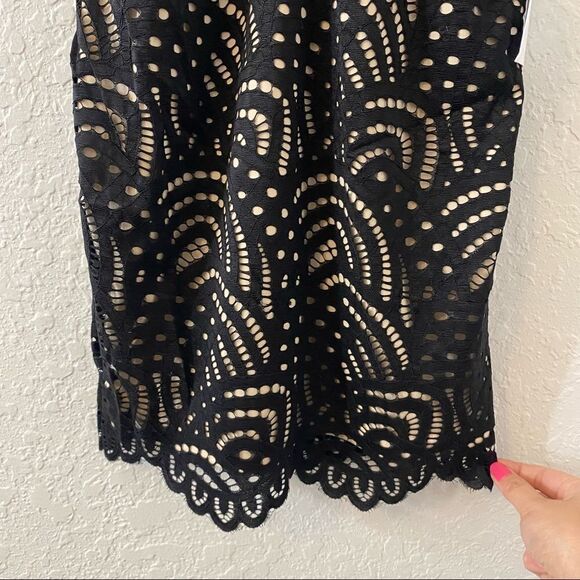 Revolve By the Way. Vicky Lace Eyelet Overlay Scalloped Black Mini Dress Size XS - Picture 7 of 13
